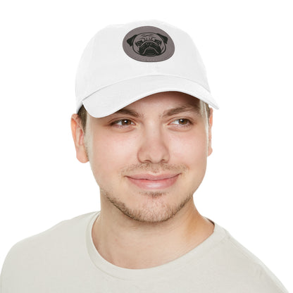 [White] Unisex Poogs Hat with Leather Patch, Cute Pet Lover Cap, Gift for Dog Owners, Adjustable Baseball Cap, Fun Casual Headwear