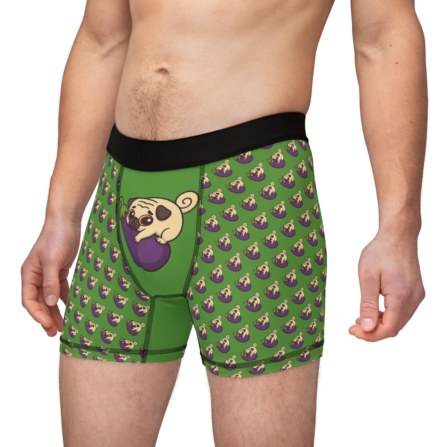 Whimsical Pug-Themed Men's Boxers, Fun Underwear for Dog Lovers, Unique Gifts, AOP Printed Boxers, Playful Everyday Comfort