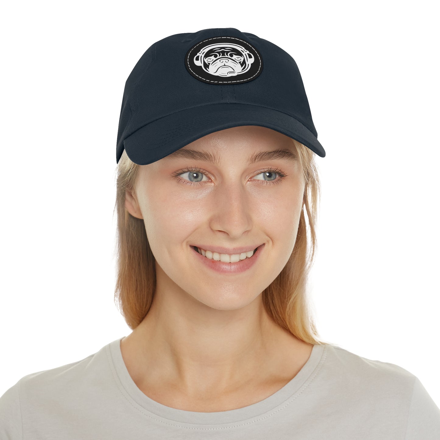 [Navy] Unisex Poogstek Hat with Leather Patch, Cute Pet Lover Cap, Gift for Dog Owners, Adjustable Baseball Cap, Fun Casual Headwear