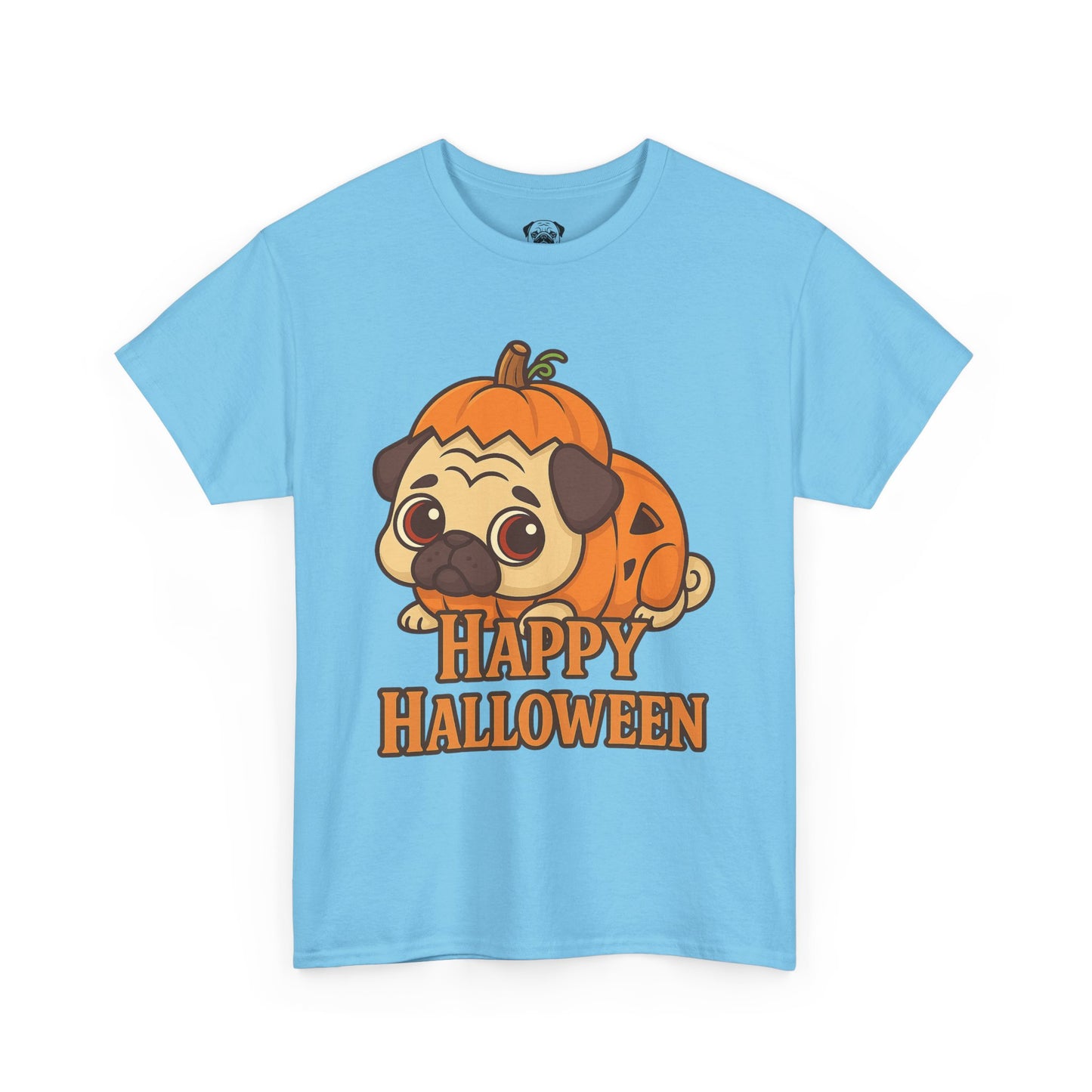 Cute Halloween Pumpkin Pug Tee, Casual Dog Lover's T-Shirt, Halloween Gift for Pet Owners, Funny Friendship Shirt, Unisex Cotton Tee