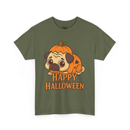 Cute Halloween Pumpkin Pug Tee, Casual Dog Lover's T-Shirt, Halloween Gift for Pet Owners, Funny Friendship Shirt, Unisex Cotton Tee