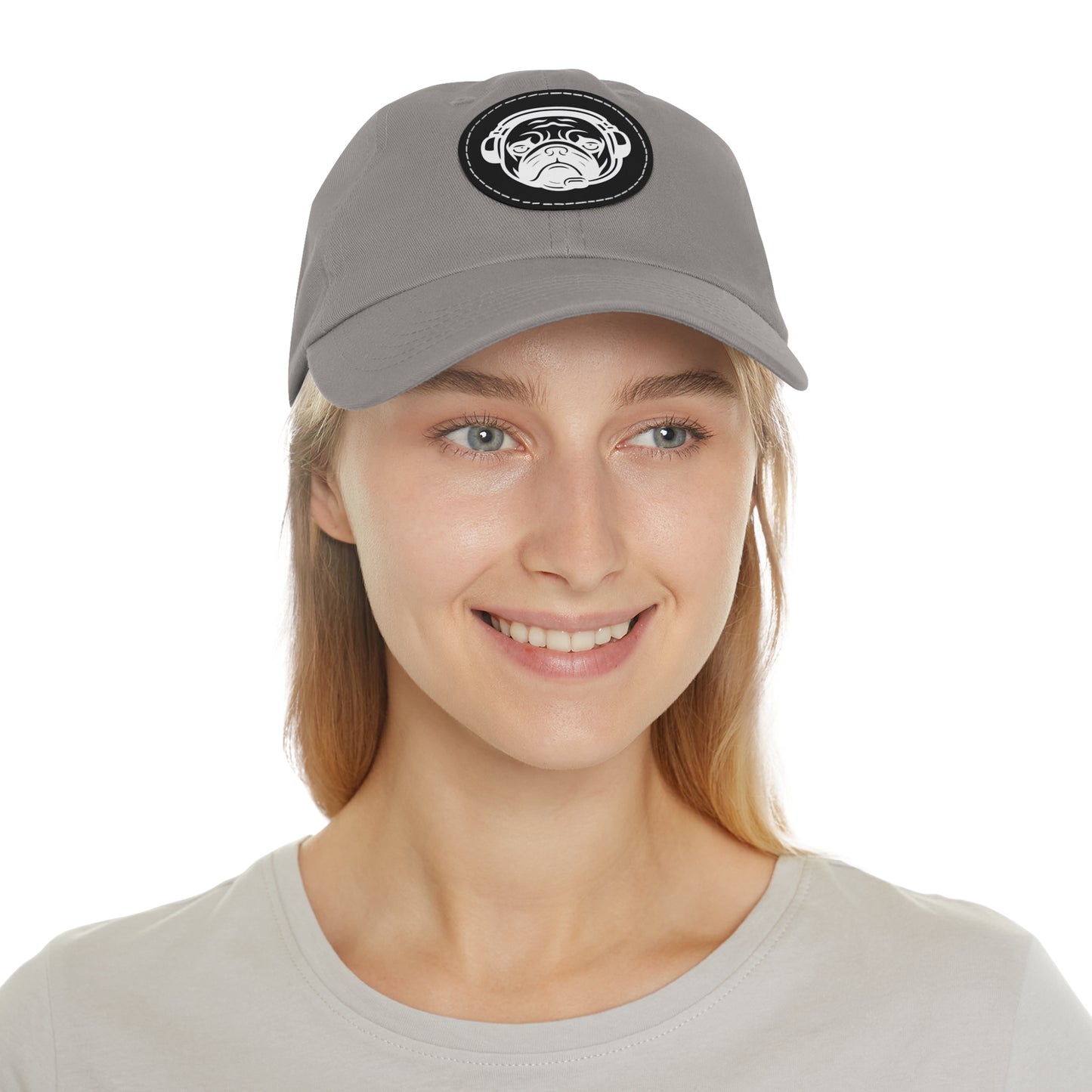 [Grey] Unisex Poogstek Hat with Leather Patch, Cute Pet Lover Cap, Gift for Dog Owners, Adjustable Baseball Cap, Fun Casual Headwear