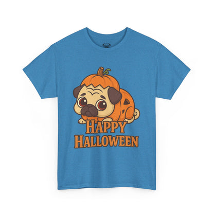 Cute Halloween Pumpkin Pug Tee, Casual Dog Lover's T-Shirt, Halloween Gift for Pet Owners, Funny Friendship Shirt, Unisex Cotton Tee
