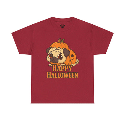 Cute Halloween Pumpkin Pug Tee, Casual Dog Lover's T-Shirt, Halloween Gift for Pet Owners, Funny Friendship Shirt, Unisex Cotton Tee