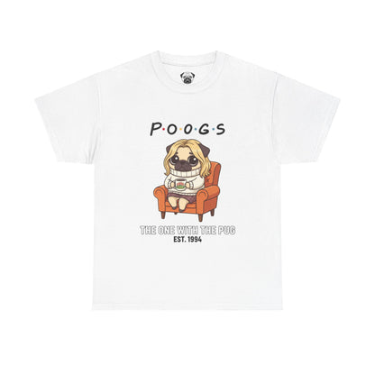 Cute Friends Poogs The One with The Pug Rachel Tee, Casual Dog Lover's T-Shirt, Gift for Pet Owners, Funny Friendship Shirt, Unisex Cotton Tee