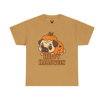 Cute Halloween Pumpkin Pug Tee, Casual Dog Lover's T-Shirt, Halloween Gift for Pet Owners, Funny Friendship Shirt, Unisex Cotton Tee