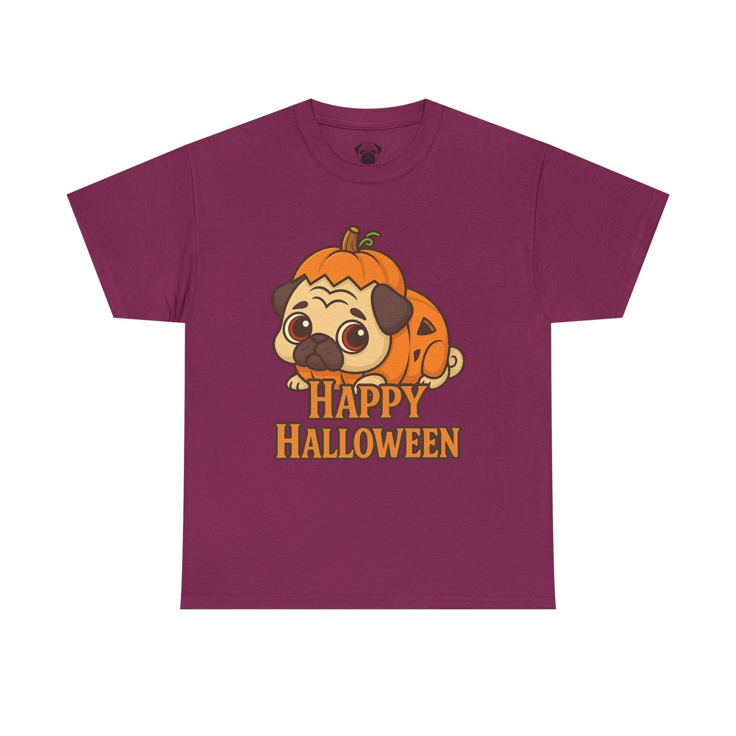 Cute Halloween Pumpkin Pug Tee, Casual Dog Lover's T-Shirt, Halloween Gift for Pet Owners, Funny Friendship Shirt, Unisex Cotton Tee
