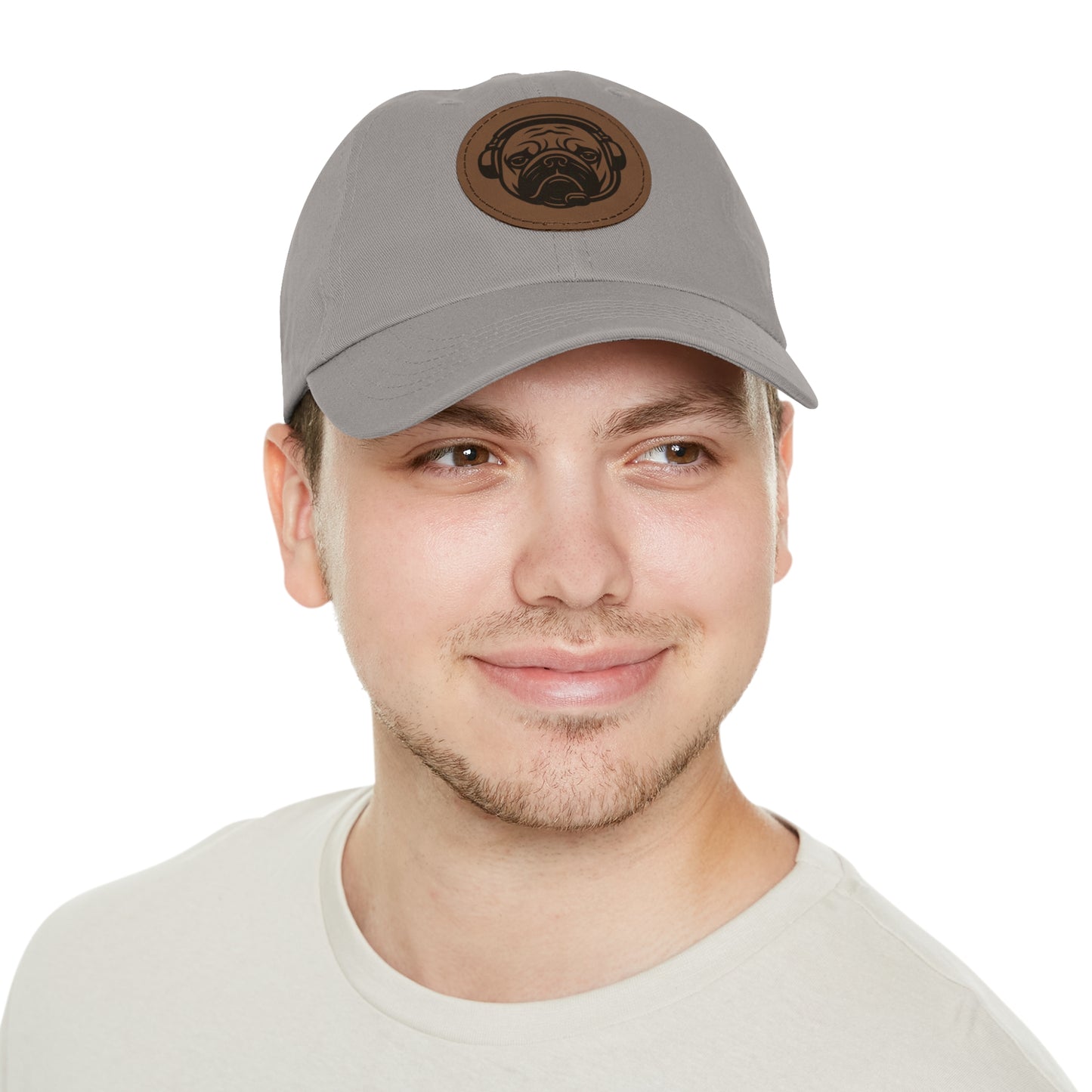 [Grey] Unisex Poogstek Hat with Leather Patch, Cute Pet Lover Cap, Gift for Dog Owners, Adjustable Baseball Cap, Fun Casual Headwear