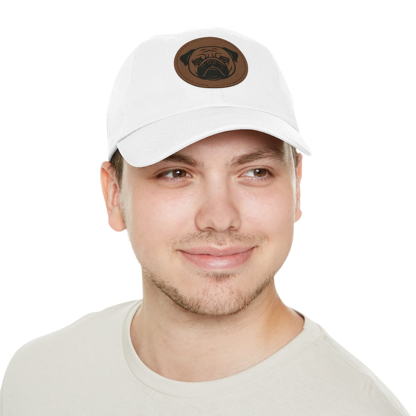 [White] Unisex Poogs Hat with Leather Patch, Cute Pet Lover Cap, Gift for Dog Owners, Adjustable Baseball Cap, Fun Casual Headwear
