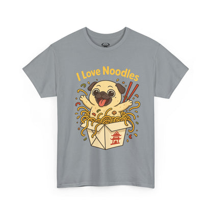 Cute Pug loves Noodles Tee, Casual Dog Lover's T-Shirt, Gift for Pet Owners, Funny Friendship Shirt, Unisex Cotton Tee