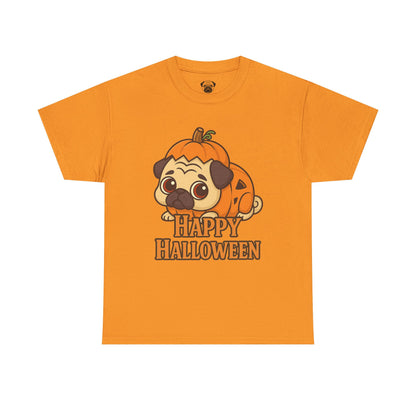 Cute Halloween Pumpkin Pug Tee, Casual Dog Lover's T-Shirt, Halloween Gift for Pet Owners, Funny Friendship Shirt, Unisex Cotton Tee