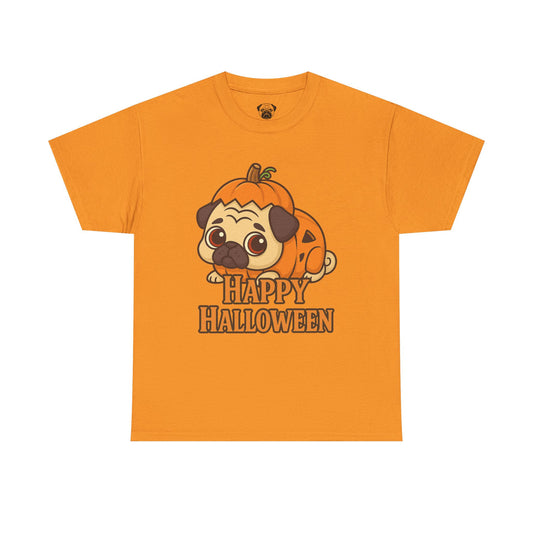 Cute Halloween Pumpkin Pug Tee, Casual Dog Lover's T-Shirt, Halloween Gift for Pet Owners, Funny Friendship Shirt, Unisex Cotton Tee