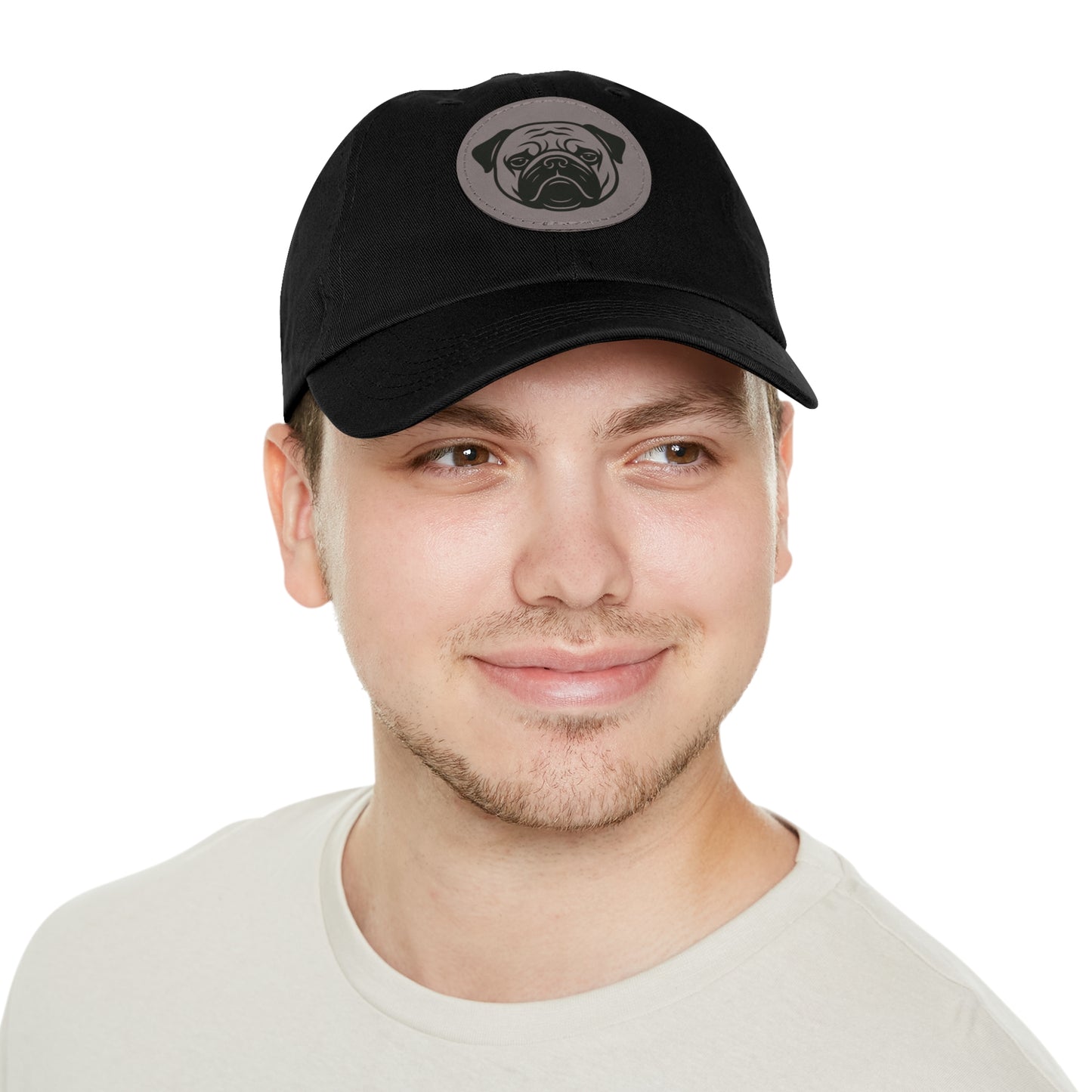 [Black] Unisex Poogs Hat with Leather Patch, Cute Pet Lover Cap, Gift for Dog Owners, Adjustable Baseball Cap, Fun Casual Headwear