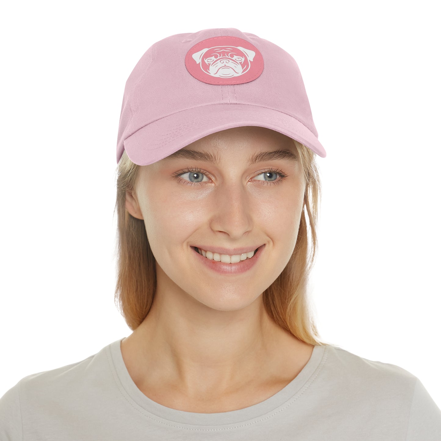[Pink] Unisex Poogs Hat with Leather Patch, Cute Pet Lover Cap, Gift for Dog Owners, Adjustable Baseball Cap, Fun Casual Headwear
