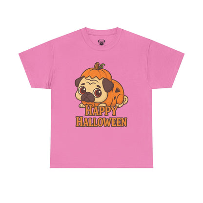 Cute Halloween Pumpkin Pug Tee, Casual Dog Lover's T-Shirt, Halloween Gift for Pet Owners, Funny Friendship Shirt, Unisex Cotton Tee