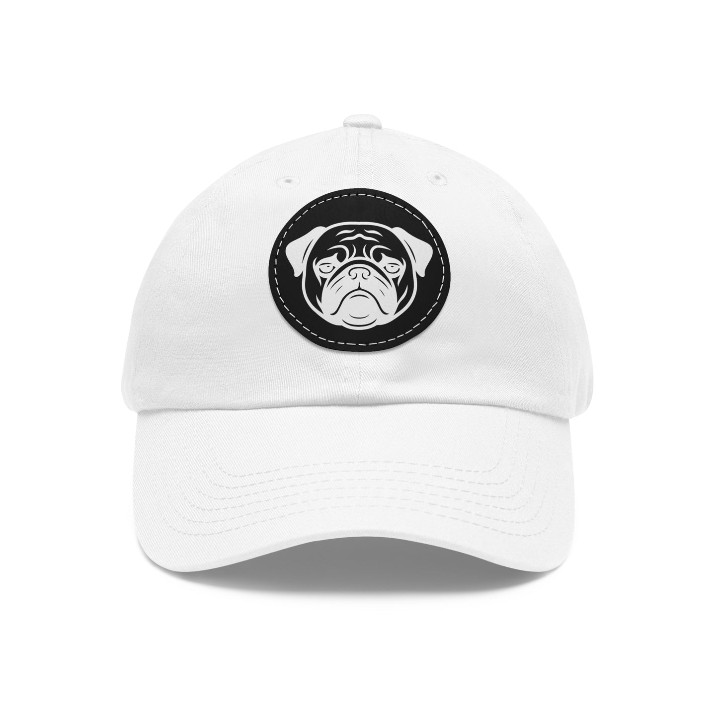 [White] Unisex Poogs Hat with Leather Patch, Cute Pet Lover Cap, Gift for Dog Owners, Adjustable Baseball Cap, Fun Casual Headwear