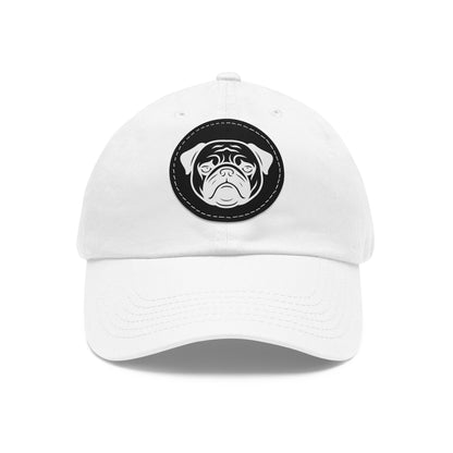 [White] Unisex Poogs Hat with Leather Patch, Cute Pet Lover Cap, Gift for Dog Owners, Adjustable Baseball Cap, Fun Casual Headwear