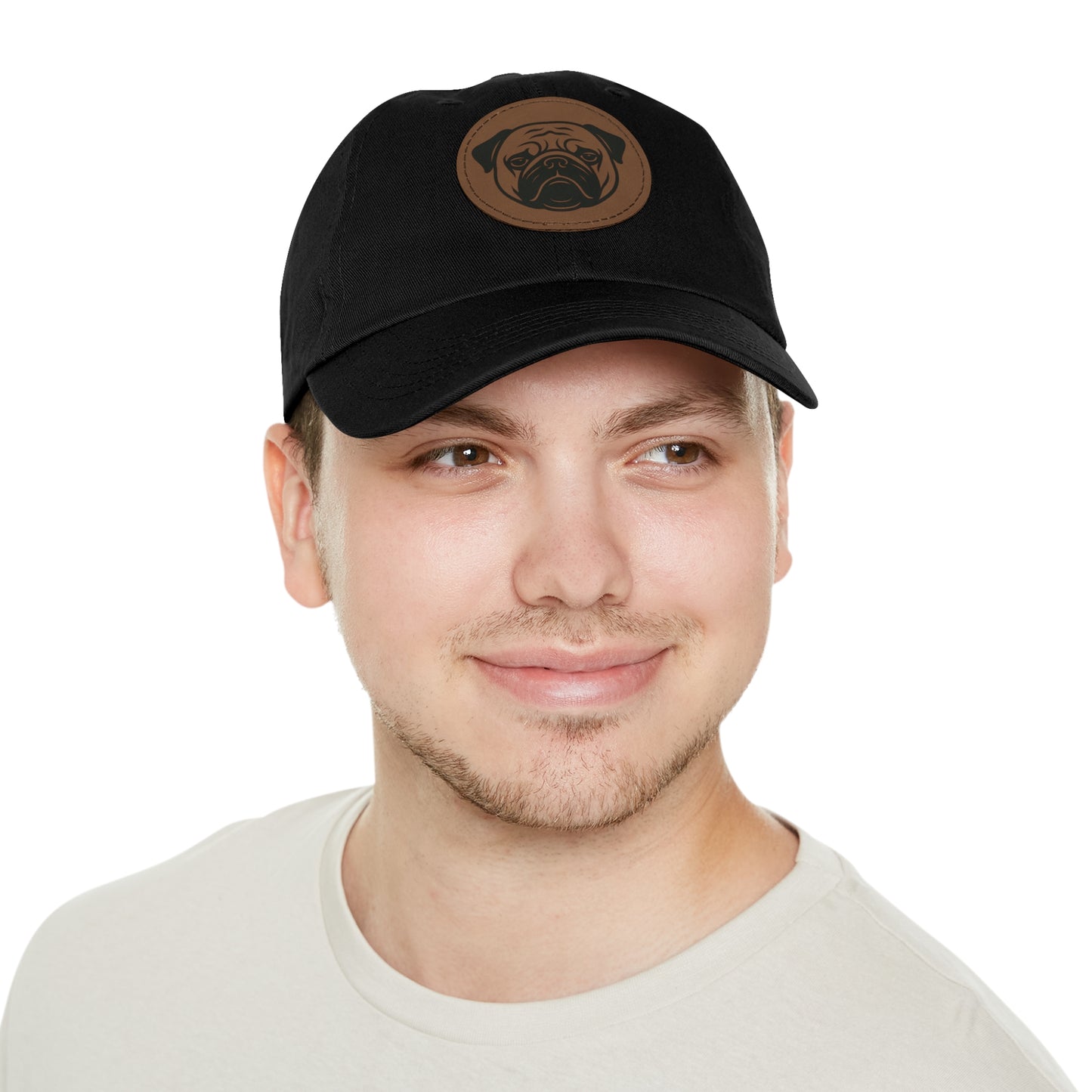 [Black] Unisex Poogs Hat with Leather Patch, Cute Pet Lover Cap, Gift for Dog Owners, Adjustable Baseball Cap, Fun Casual Headwear