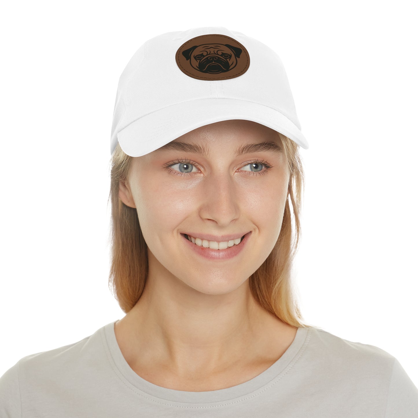 [White] Unisex Poogs Hat with Leather Patch, Cute Pet Lover Cap, Gift for Dog Owners, Adjustable Baseball Cap, Fun Casual Headwear