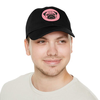 [Black] Unisex Poogs Hat with Leather Patch, Cute Pet Lover Cap, Gift for Dog Owners, Adjustable Baseball Cap, Fun Casual Headwear