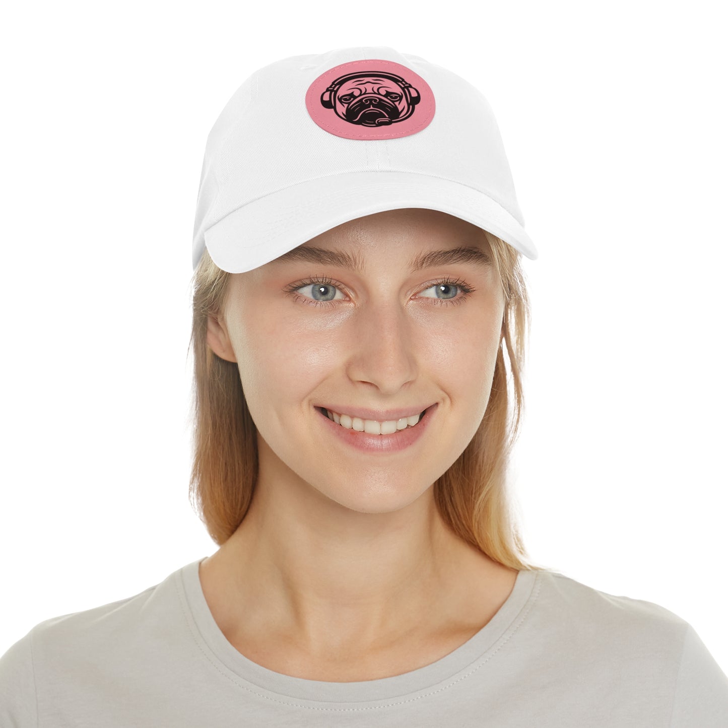 [White] Unisex Poogstek Hat with Leather Patch, Cute Pet Lover Cap, Gift for Dog Owners, Adjustable Baseball Cap, Fun Casual Headwear