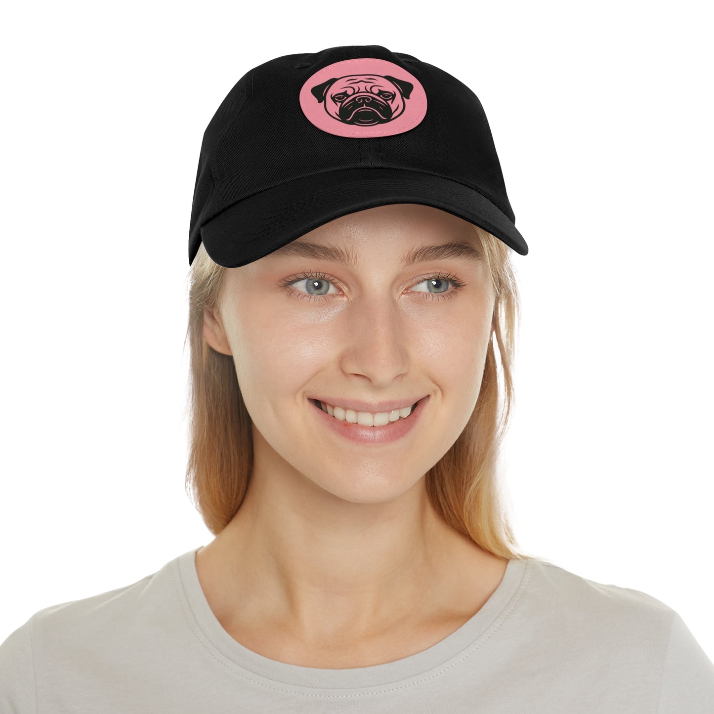 [Black] Unisex Poogs Hat with Leather Patch, Cute Pet Lover Cap, Gift for Dog Owners, Adjustable Baseball Cap, Fun Casual Headwear