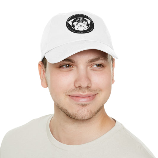 [White] Unisex Poogs Hat with Leather Patch, Cute Pet Lover Cap, Gift for Dog Owners, Adjustable Baseball Cap, Fun Casual Headwear