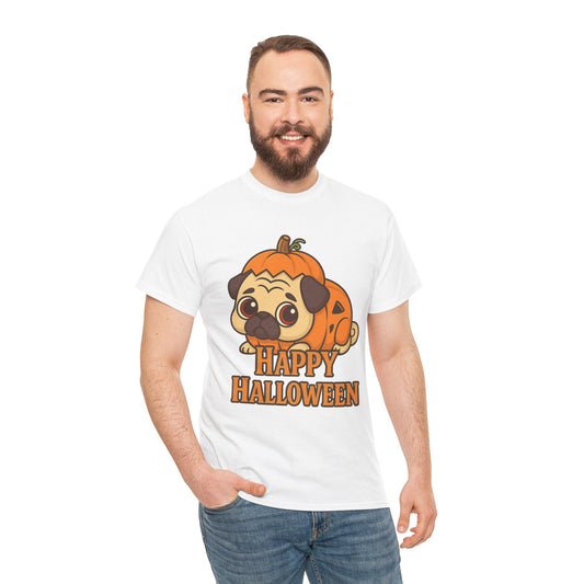 Cute Halloween Pumpkin Pug Tee, Casual Dog Lover's T-Shirt, Halloween Gift for Pet Owners, Funny Friendship Shirt, Unisex Cotton Tee