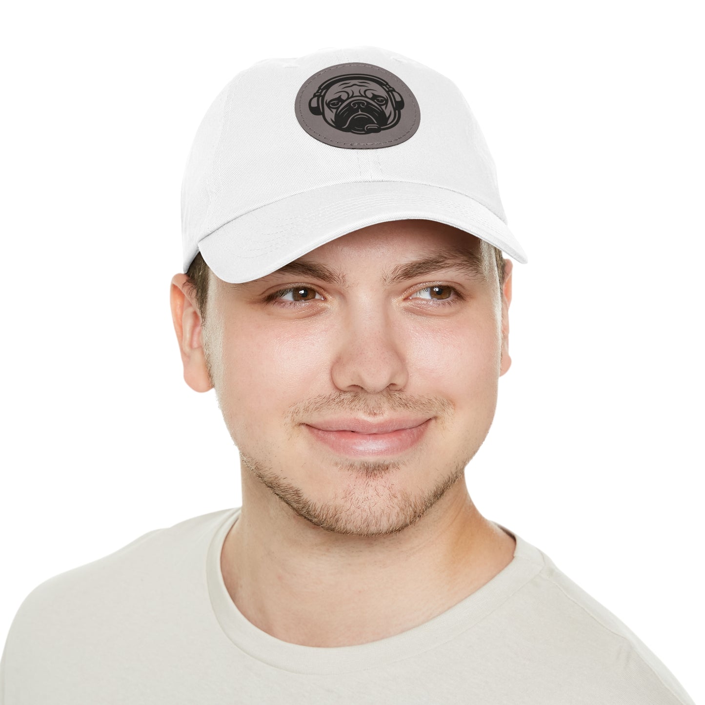 [White] Unisex Poogstek Hat with Leather Patch, Cute Pet Lover Cap, Gift for Dog Owners, Adjustable Baseball Cap, Fun Casual Headwear