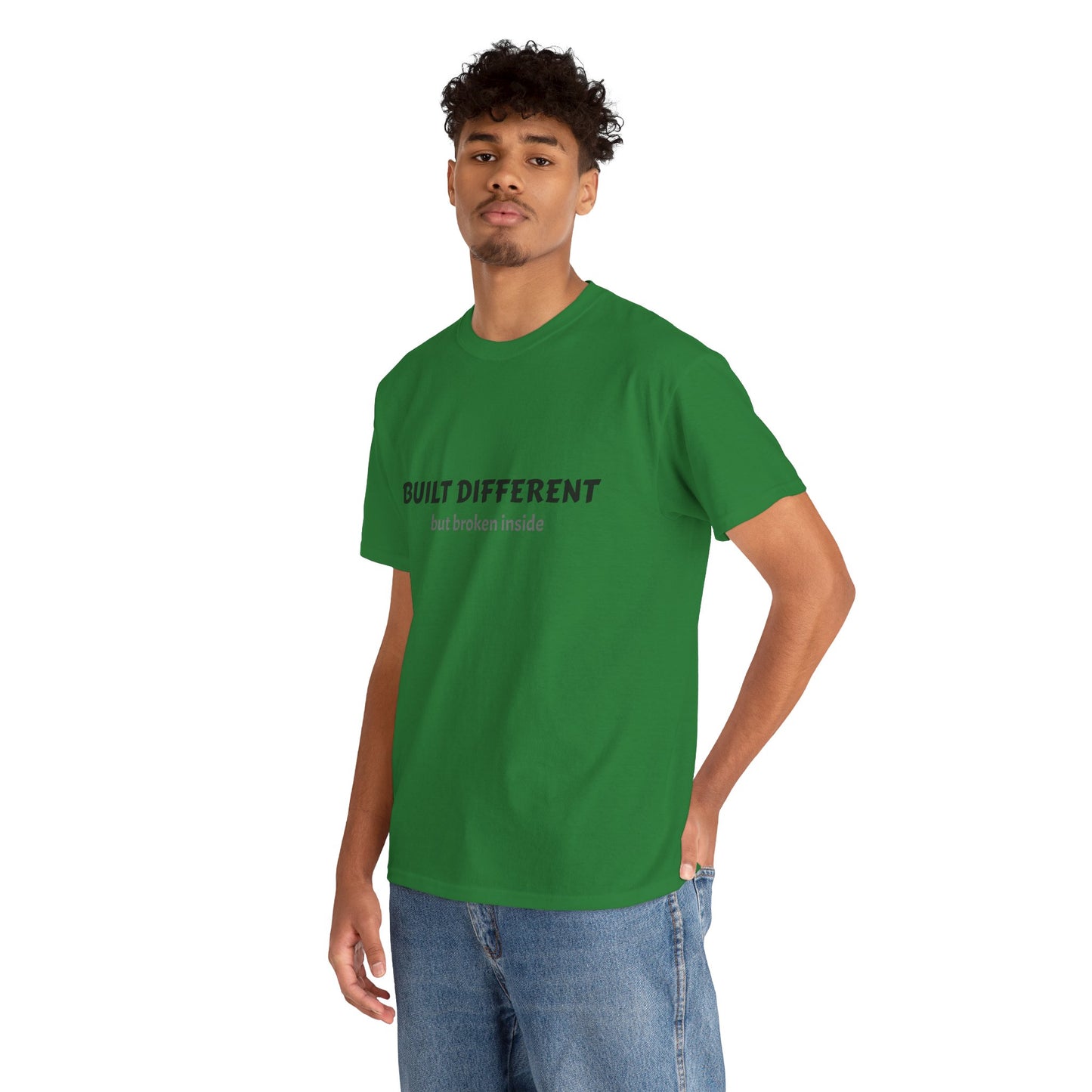 Unisex Typography Humor Tee – Built Different, but broken inside