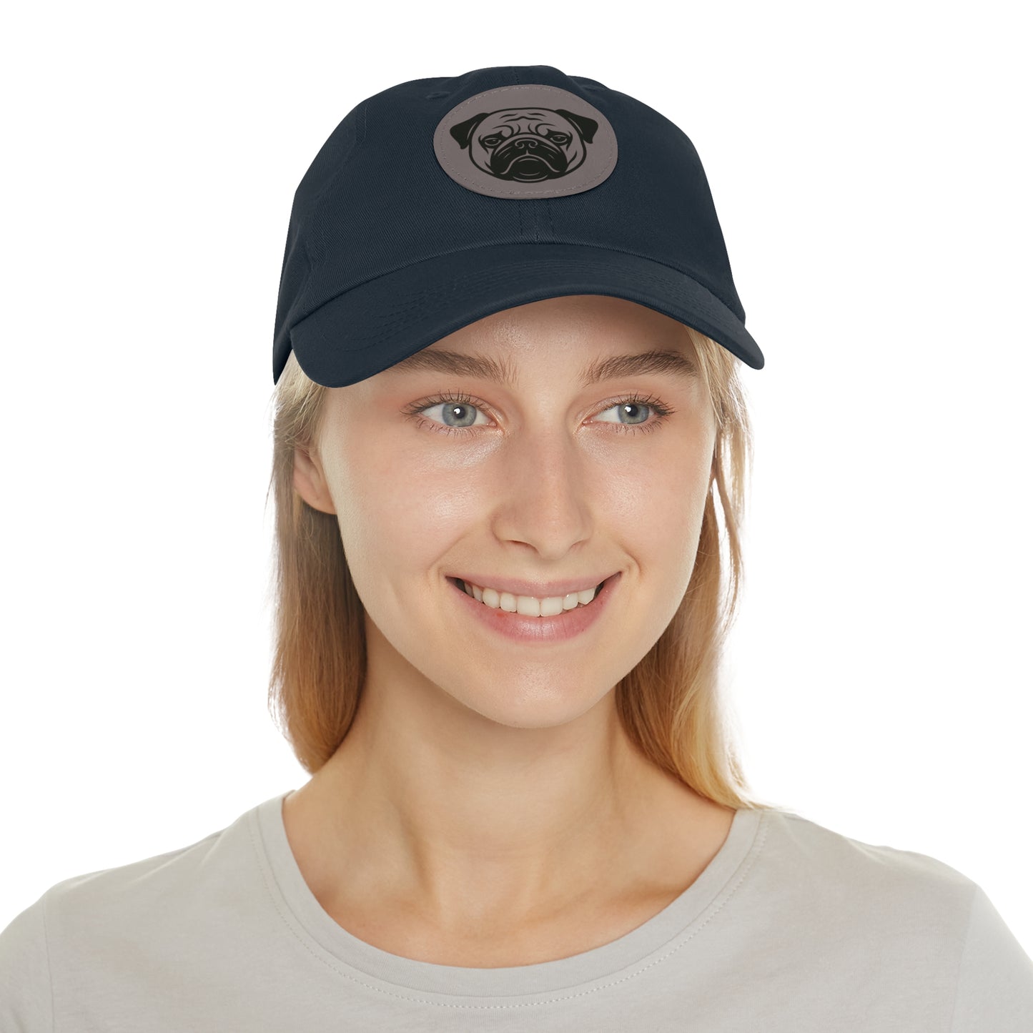[Navy] Unisex Poogs Hat with Leather Patch, Cute Pet Lover Cap, Gift for Dog Owners, Adjustable Baseball Cap, Fun Casual Headwear
