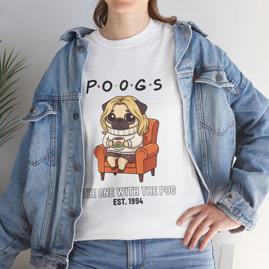Cute Friends Poogs The One with The Pug Rachel Tee, Casual Dog Lover's T-Shirt, Gift for Pet Owners, Funny Friendship Shirt, Unisex Cotton Tee