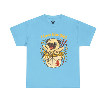 Cute Pug loves Noodles Tee, Casual Dog Lover's T-Shirt, Gift for Pet Owners, Funny Friendship Shirt, Unisex Cotton Tee