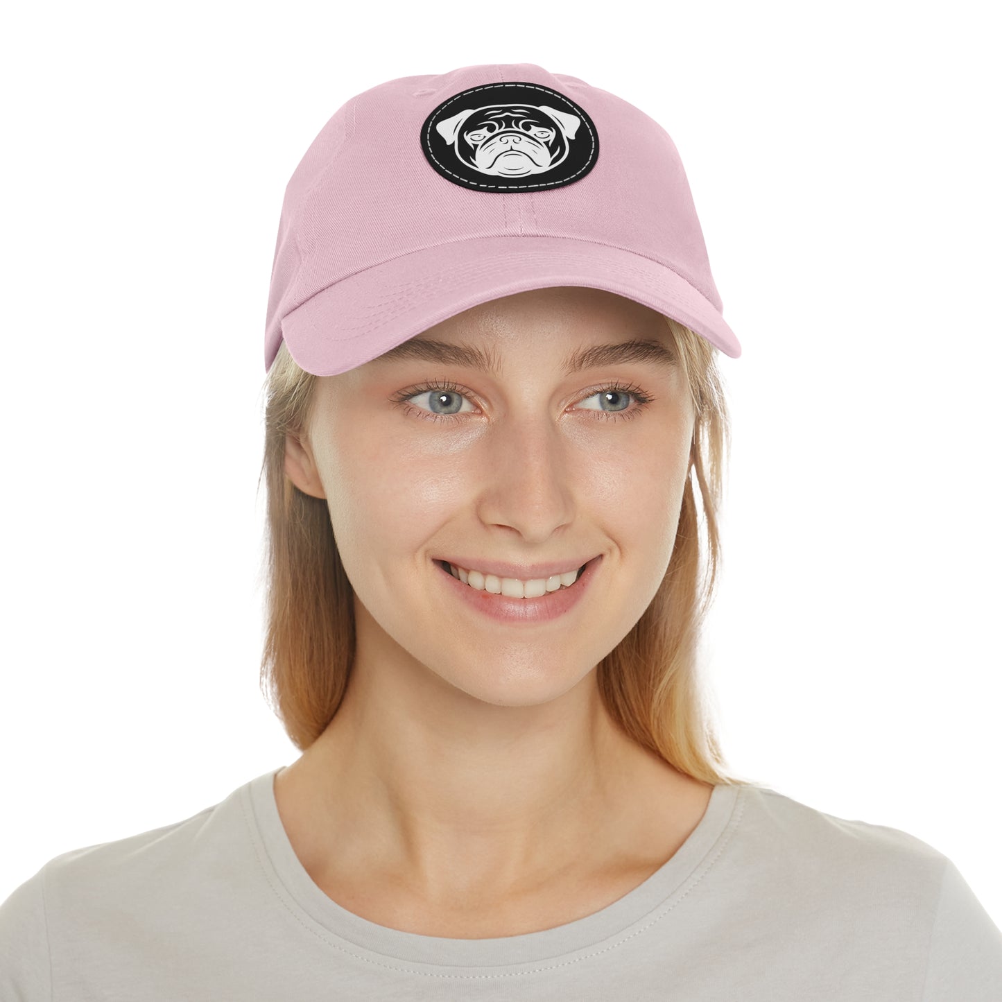 [Pink] Unisex Poogs Hat with Leather Patch, Cute Pet Lover Cap, Gift for Dog Owners, Adjustable Baseball Cap, Fun Casual Headwear