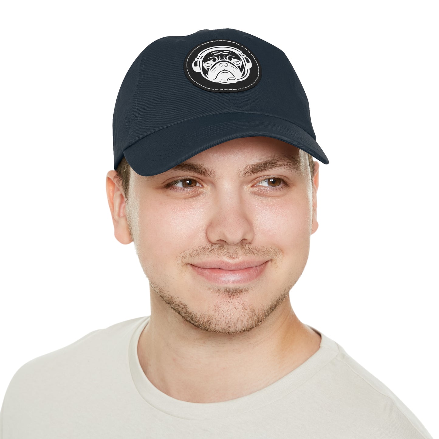 [Navy] Unisex Poogstek Hat with Leather Patch, Cute Pet Lover Cap, Gift for Dog Owners, Adjustable Baseball Cap, Fun Casual Headwear
