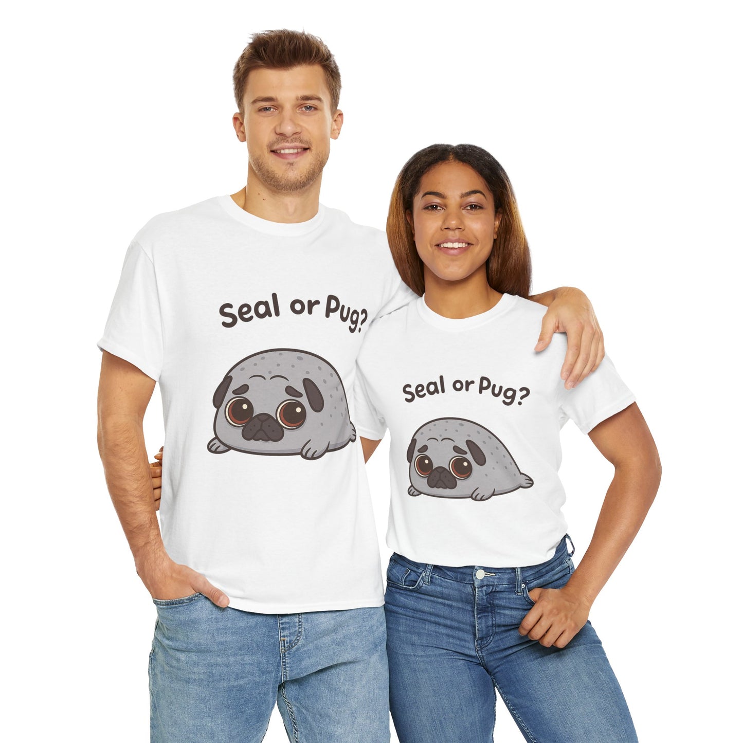 Cute Pug or Seal Tee, Casual Dog Lover's T-Shirt, Gift for Pet Owners, Funny Friendship Shirt, Unisex Cotton Tee