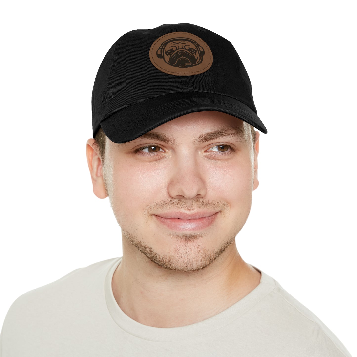 [Black] Unisex Poogstek Hat with Leather Patch, Cute Pet Lover Cap, Gift for Dog Owners, Adjustable Baseball Cap, Fun Casual Headwear