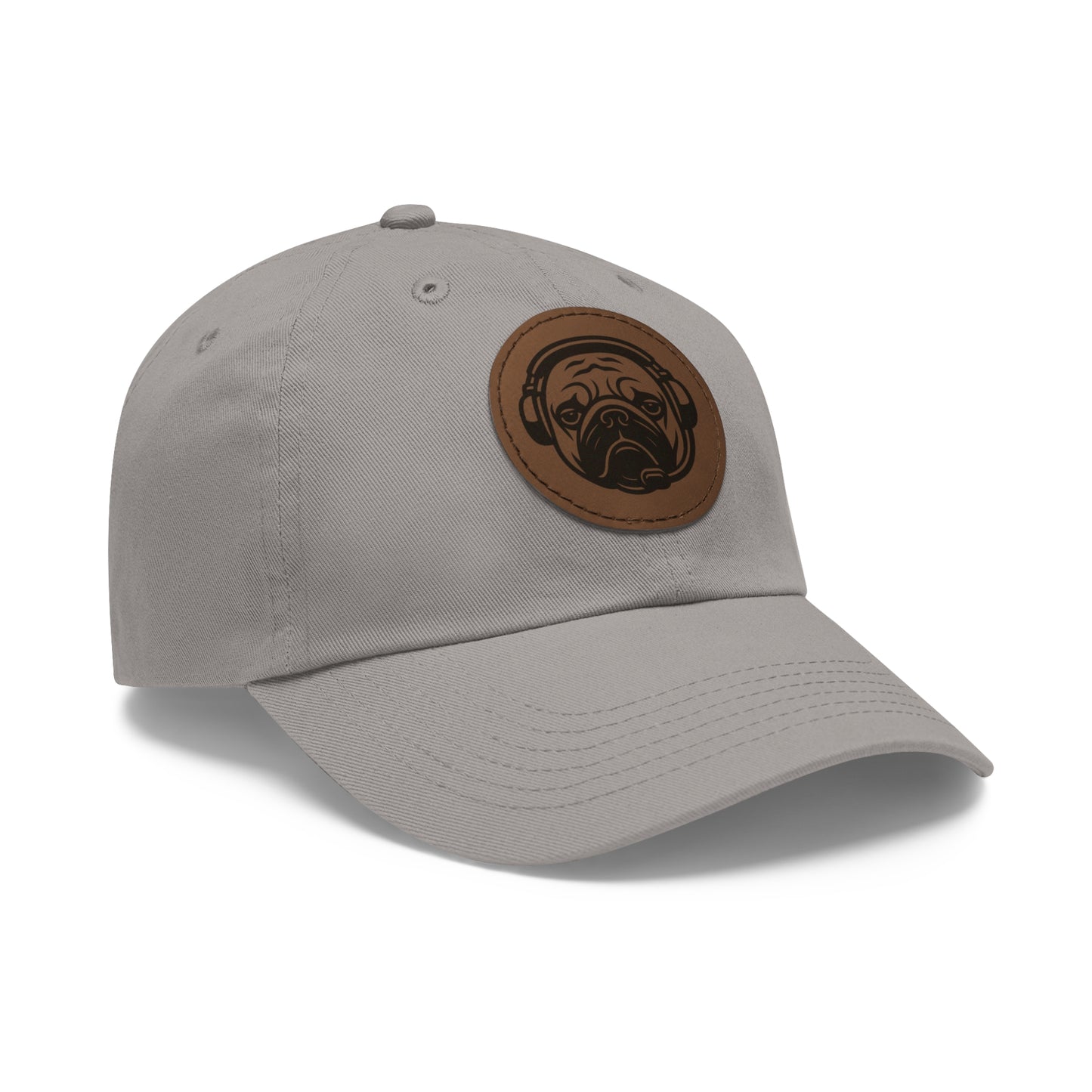 [Grey] Unisex Poogstek Hat with Leather Patch, Cute Pet Lover Cap, Gift for Dog Owners, Adjustable Baseball Cap, Fun Casual Headwear