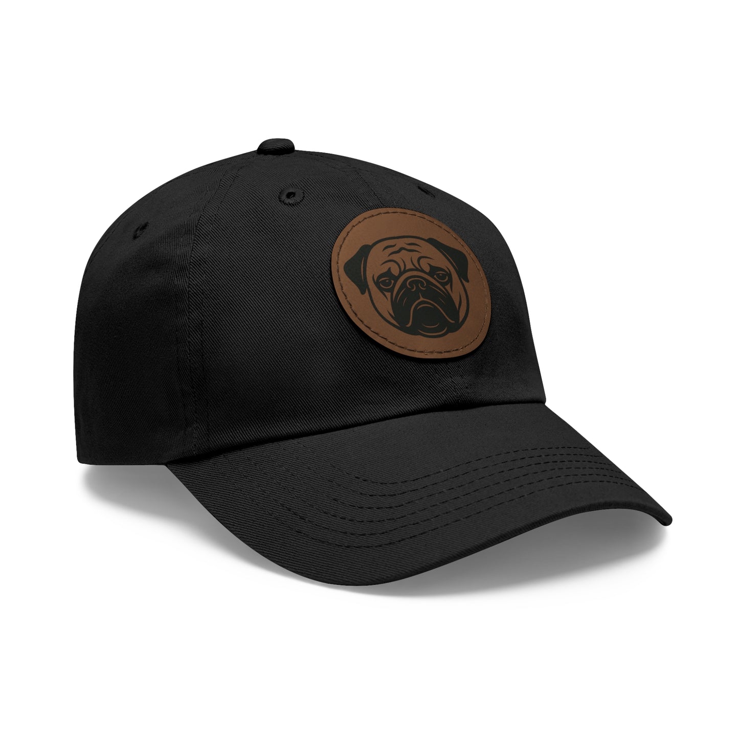 [Black] Unisex Poogs Hat with Leather Patch, Cute Pet Lover Cap, Gift for Dog Owners, Adjustable Baseball Cap, Fun Casual Headwear