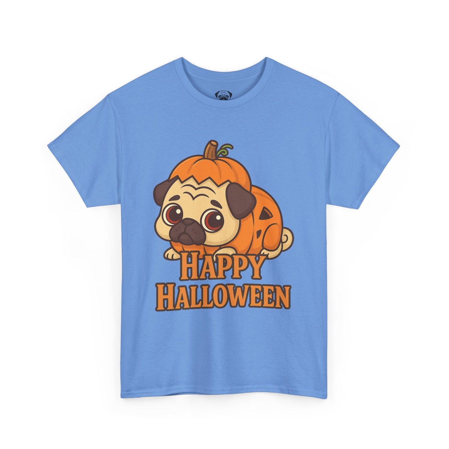 Cute Halloween Pumpkin Pug Tee, Casual Dog Lover's T-Shirt, Halloween Gift for Pet Owners, Funny Friendship Shirt, Unisex Cotton Tee