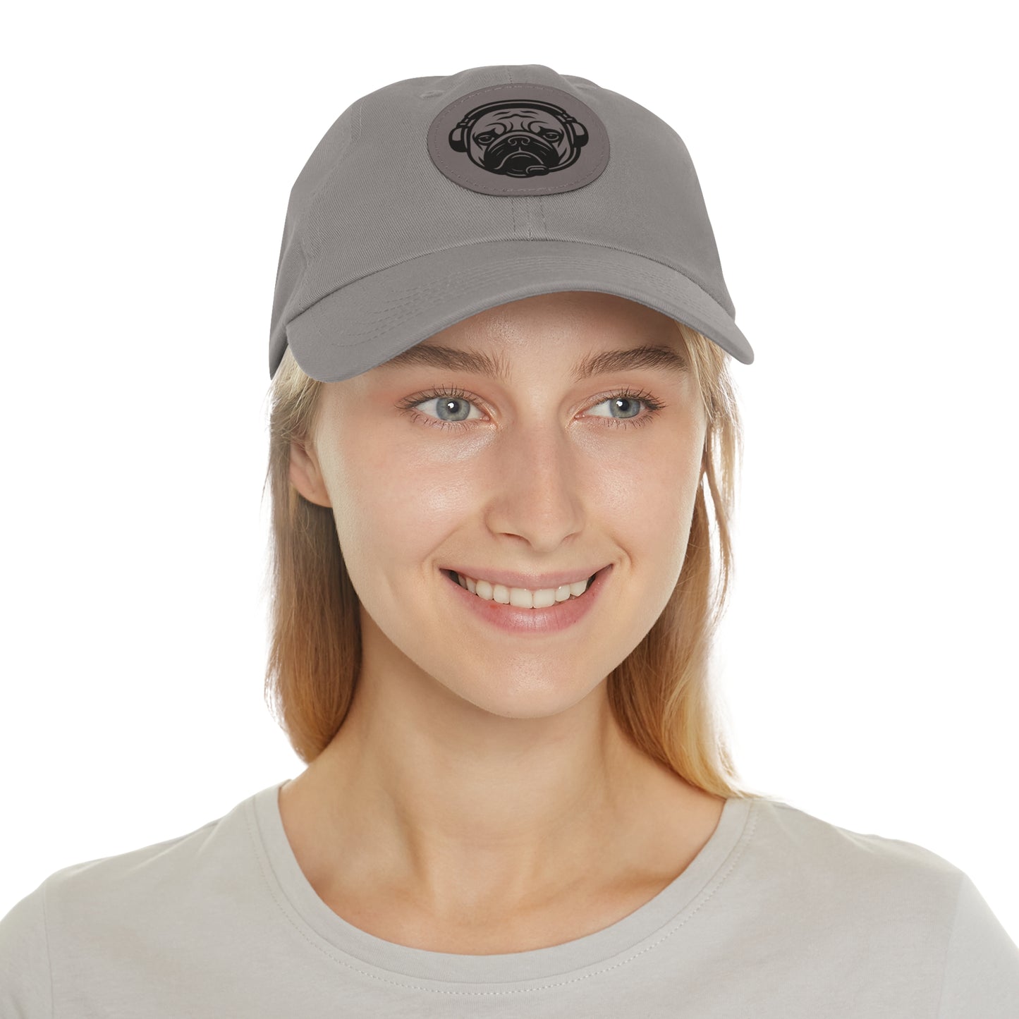 [Grey] Unisex Poogstek Hat with Leather Patch, Cute Pet Lover Cap, Gift for Dog Owners, Adjustable Baseball Cap, Fun Casual Headwear