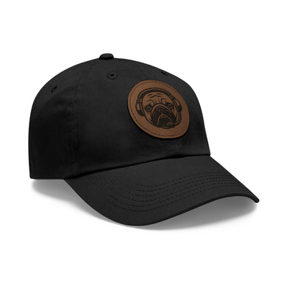 [Black] Unisex Poogstek Hat with Leather Patch, Cute Pet Lover Cap, Gift for Dog Owners, Adjustable Baseball Cap, Fun Casual Headwear