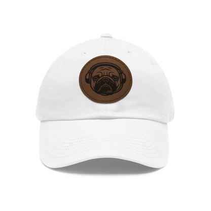 [White] Unisex Poogstek Hat with Leather Patch, Cute Pet Lover Cap, Gift for Dog Owners, Adjustable Baseball Cap, Fun Casual Headwear