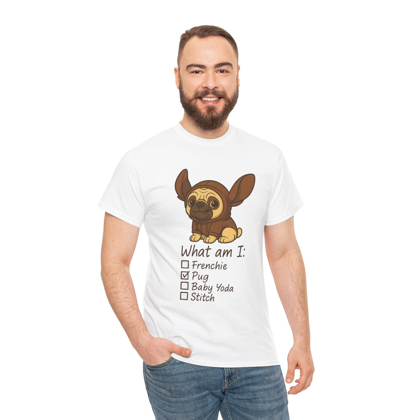 Pug Frenchie or Baby Yoda Tee, Casual Dog Lover's T-Shirt, Halloween Gift for Pet Owners, Funny Friendship Shirt, Unisex Cotton Tee
