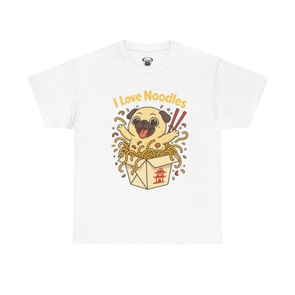 Cute Pug loves Noodles Tee, Casual Dog Lover's T-Shirt, Gift for Pet Owners, Funny Friendship Shirt, Unisex Cotton Tee