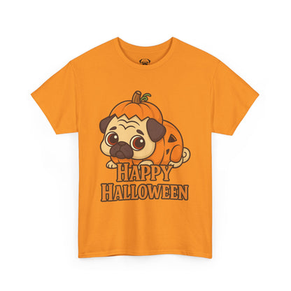 Cute Halloween Pumpkin Pug Tee, Casual Dog Lover's T-Shirt, Halloween Gift for Pet Owners, Funny Friendship Shirt, Unisex Cotton Tee