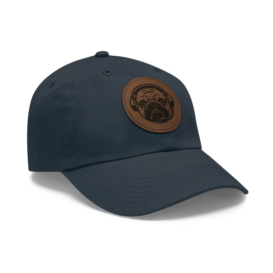 [Navy] Unisex Poogstek Hat with Leather Patch, Cute Pet Lover Cap, Gift for Dog Owners, Adjustable Baseball Cap, Fun Casual Headwear
