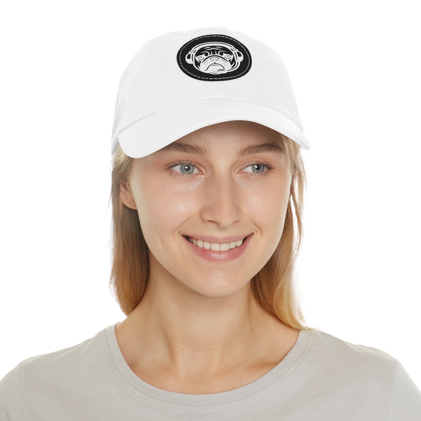[White] Unisex Poogstek Hat with Leather Patch, Cute Pet Lover Cap, Gift for Dog Owners, Adjustable Baseball Cap, Fun Casual Headwear