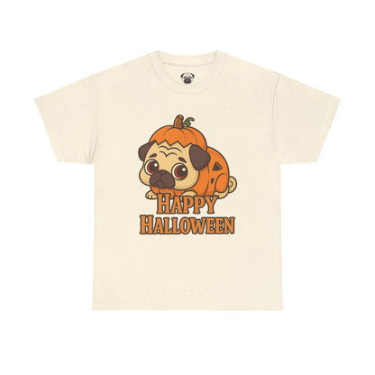 Cute Halloween Pumpkin Pug Tee, Casual Dog Lover's T-Shirt, Halloween Gift for Pet Owners, Funny Friendship Shirt, Unisex Cotton Tee