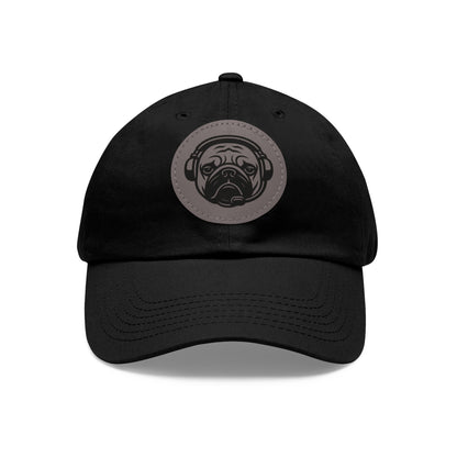 [Black] Unisex Poogstek Hat with Leather Patch, Cute Pet Lover Cap, Gift for Dog Owners, Adjustable Baseball Cap, Fun Casual Headwear